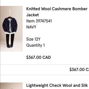 Authentic Burberry girl cashmere bomber